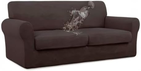 Easy-Going 100% Dual Waterproof 3 Pieces Oversized Loveseat Cover Stretch Soft Couch Cover for Dogs, Sofa Slipcover for 2 Separate Cushion Couch Leakproof Furniture Protector for Kids, Pets Chocolate
