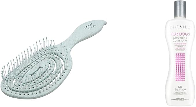 BioSilk for Dogs Grooming Bundle: Eco-Friendly Detangling Pin Brush & Silk Therapy Conditioner, 12 Fl Oz | Ergonomic Pet Brush & Matted Hair Detangler