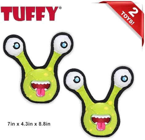 TUFFY® - World's Tuffest Soft Dog Toy - Alien - Multiple Layers. Made Durable, Strong & Tough. Interactive Play (Tug, Toss & Fetch). Machine Washable & Floats. (2 Eye, Large 2 Pack)