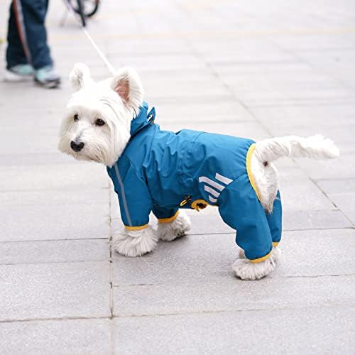 Dog Raincoat, Waterproof Dog Rain Jacket with Hood, Rain Coat with Leash Hole, Reflective Strap for Small Medium Dogs, Outdoor Adventures/Walking Lightweight Puppy(Blue,XS)