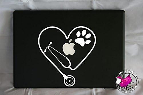 Stethoscope Heart PAW Cutout (WHITE) Vinyl Decal Stickers for MacBook Laptop Car Nursing Tough Strength Strong Strength Hope Inspiration Love Doctor Nurse Veterinarian Health Medicine Hospital Med School Vet Tech Dog Cat Bird Pets Adopt Shelter Animal ...