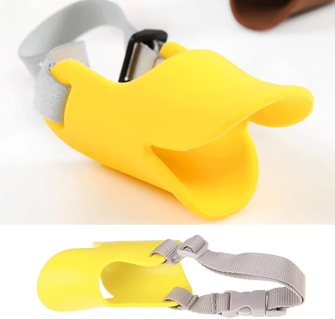 Dog Muzzle,Anti Bite Duck Mouth Shape Dog Mouth Covers,Soft Duck Silicone MouthCover with Adjustable Strap,Small Medium Dogs Muzzle Mask to Prevent Barking,Biting,Chewing(Yellow,S:9cm/3.54inch)