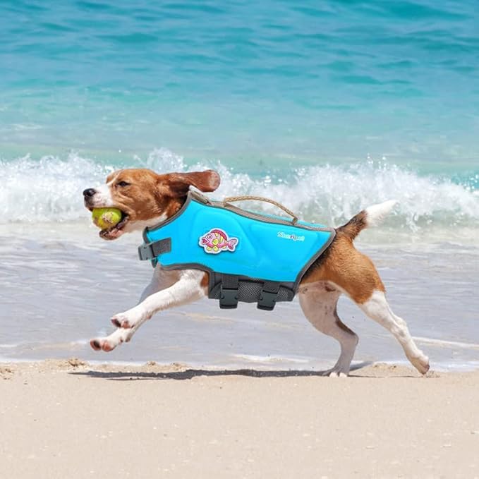 Dog Life Jacket, Good Visibility Dog Life Vest for Swimming with Reflective Stripes and Rescue Handle, Pet Flotation Vest Suit for Small Medium and Large Dogs, Medium