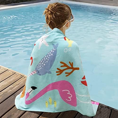 YIFONTIN Beach Towel for Kids Velour Terry Blanket Throw 100% Cotton 25.5X51 inches for Swimming Bath Travel Camping and Picnic, Flamingo Lobster Octopus.