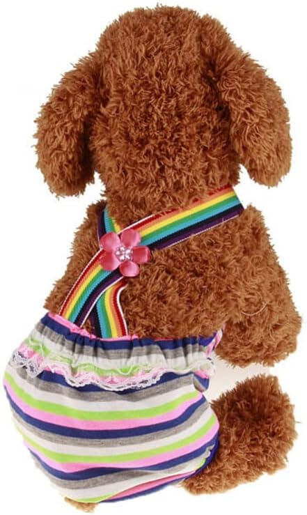 Mikikit Female Dog Diapers Dog Menstrual Pants Soft Cotton Striped Adorable Flower Straps Size XL