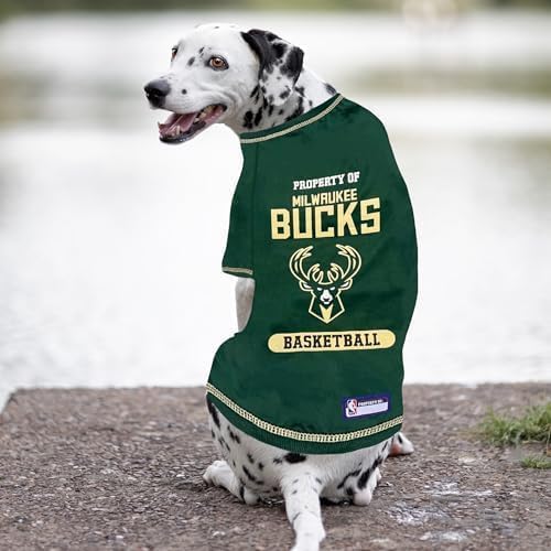 Pets First Cute Dog T-Shirt, Small - NBA Milwaukee Bucks Dog & Cat Shirt with Basketbal Team Logo. A Comfortable & Fashionable Yet Durable Pet Outfit, Sporty Dog Shirt