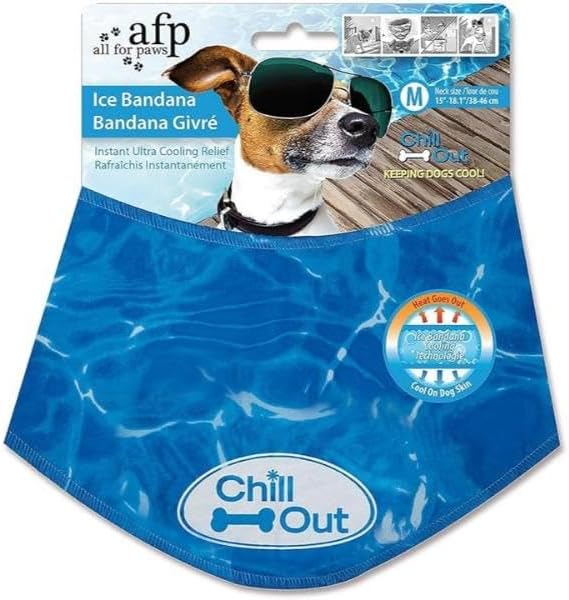 ALL FOR PAWS Dog Cooling Bandana, Cooling Bandanas for Medium Dogs, Ice Dog Bandanas, Cooling Neck Wraps for Dogs, Chill Out Blue Neck Cooler (S)