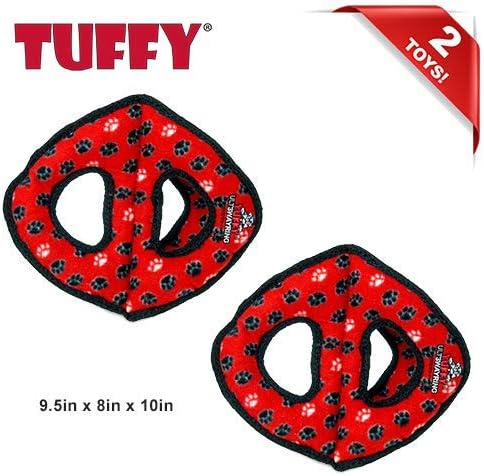 TUFFY- World's Tuffest Soft Dog Toy-Ultimate 3Way Ring -Squeakers -Multiple Layers. Made Durable, Strong & Tough. Interactive Play (Tug, Toss & Fetch). Machine Washable & Floats. (Red Paw 2 Pack)