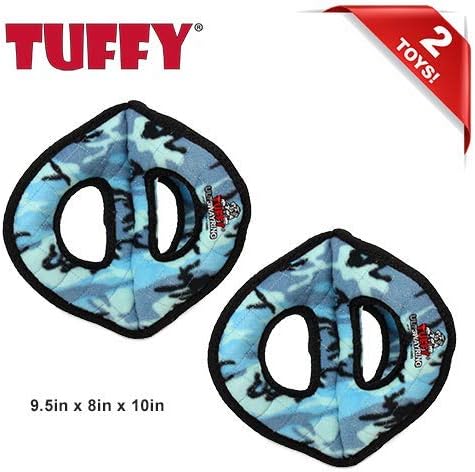 TUFFY- World's Tuffest Soft Dog Toy-Ultimate 3Way Ring -Squeakers -Multiple Layers. Made Durable, Strong & Tough. Interactive Play (Tug, Toss & Fetch). Machine Washable & Floats. (Camo Blue 2 Pack)