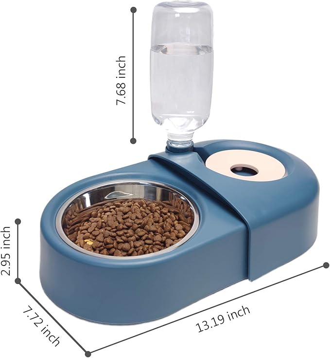 Olsa Double Cat Dog Bowls, Cat Food Bowls with Automatic Water Dispenser Bottle, Dog Food and Water Bowl with Detachable Stainless Steel Bowl for Small Medium Large Dog Cat