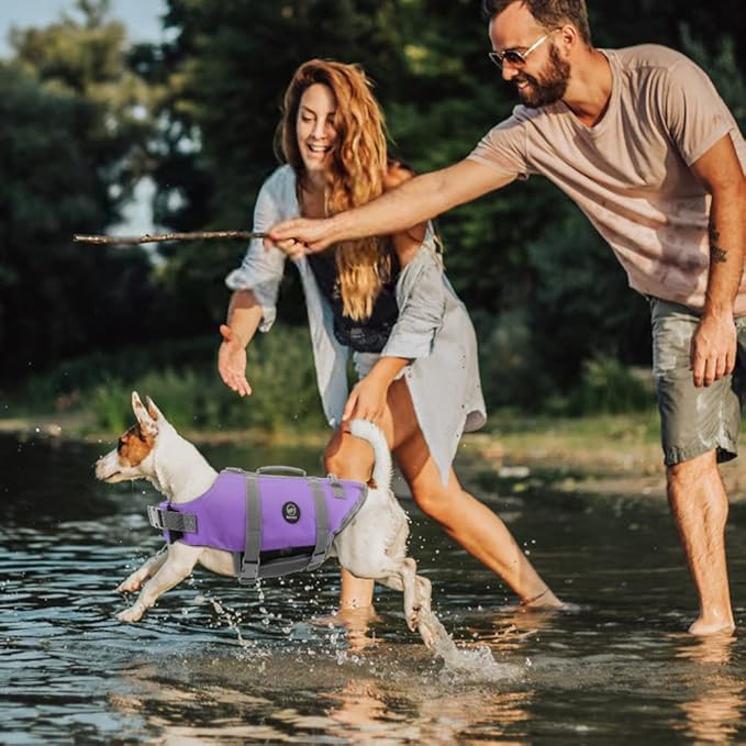 EMUST Life Jackets for Dogs, Dog Swimming Vests for Boating, Beach with High Buoyancy, Dog Swim Vest for Small/Medium/Large Dogs, M, Purple