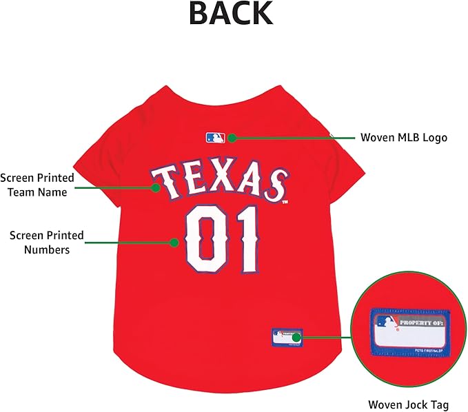 Official MLB Texas Rangers Pet Jersey for Dogs & Cats, Size Large - Stylish Baseball Jersey for Your Furry Fan- Show Off Team Spirit with The Perfect Fan Apparel Gear for Pet, Dog & Cat