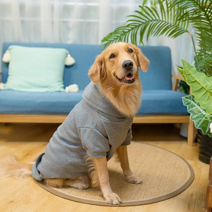 KOOLTAIL Dog Hoodie for Large Medium Small Dogs, Soft and Warm Pet Sweater with Leash Hole and Pocket Boy Girl, Puppy Fall Winter Jacket Clothes, French Pitbull Cold Weather Coat Sweatshirt, Grey XXL
