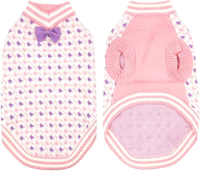 Small Dog Sweater, Soft Breathable Knit Pet Clothes for Spring Transition, Lightweight Puppy Outfit for Chihuahua, Yorkie, Cat, Cute Pink Doggy Apparel for Spring Morning Walks (Pink, S)