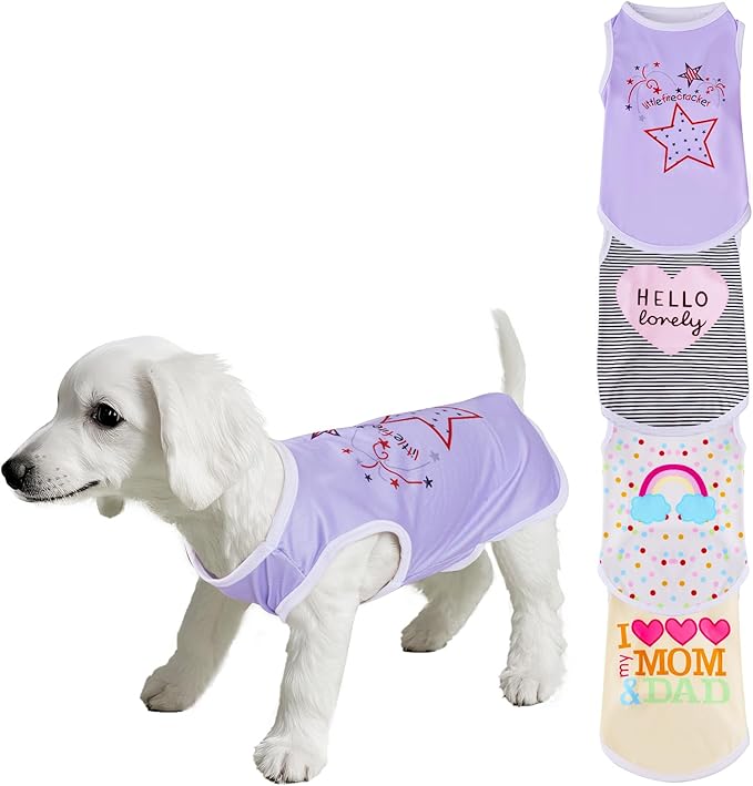 choyaxo 4pcs Dog Shirts Sleeveless Printed Pet Vest for Chiuahaha Small Medium Dogs Spring Summer