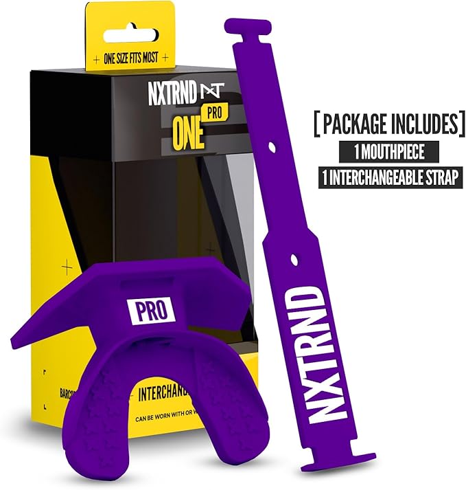 Nxtrnd One Pro Football Mouth Guard, Interchangeable Strap, Fits Adult & Youth (Purple)