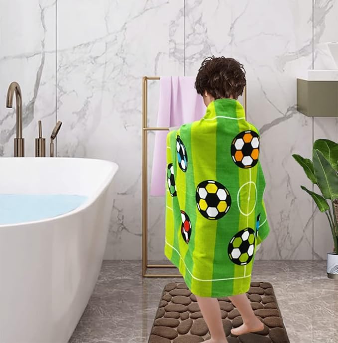 YIFONTIN Kids Beach Towel Super Soft Absorbent Throw Blanket 24X48 inch 100% Cotton for Kids Swimming Bath Camping, Soccer Green Stripes.