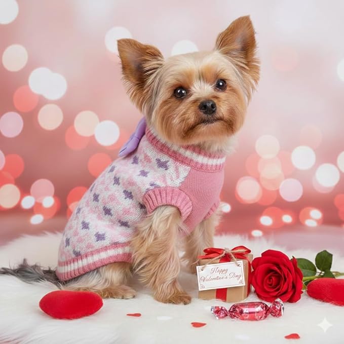 Small Dog Sweater, Soft Knit Pet Clothes for Spring Transition, Lightweight Doggy Outfit for Chihuahua, Yorkie, Beagle, Cute Pink Cat Clothes for Spring Morning Walks (Pink, M)