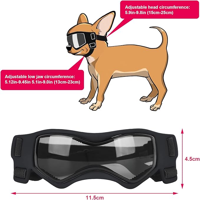 OWNPETS Sunglasses for Dogs, Dog Sunglasses Small Bread with Adjustable Strap, UV Protection Eye Wear Protection Windproof Dog Goggles for Small Dogs, Black
