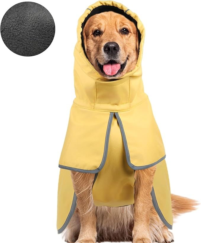 DELIFUR Large Dog Raincoat Waterproof - Adjustable Dog Poncho Raincoat Lightweight Rain Jacket with Soft Lining for Large Dog Yellow (XX-Large)