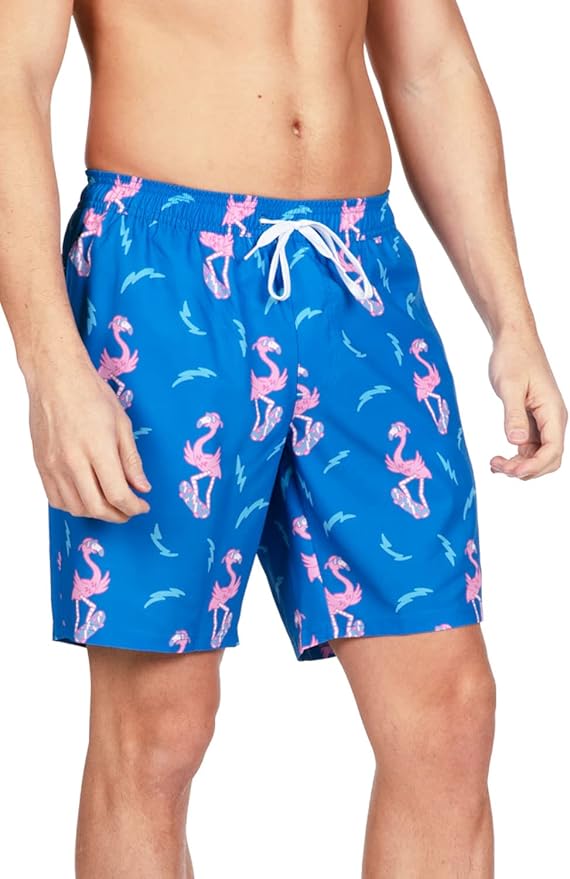 Tipsy Elves Men's Stretch Swim Trunks 7 Inch Inseam 4-Way Stretch with Mesh Liner - Quick-Dry Funny Swimwear Bathing Suit
