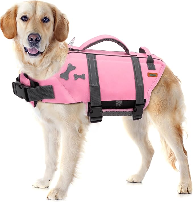 EMUST Pet Life Jackets, Dog Life Vests for Swimming, Beach Boating with Superior Buoyancy, Dog Flotation Vest for Small Dogs, SakuraPink, S