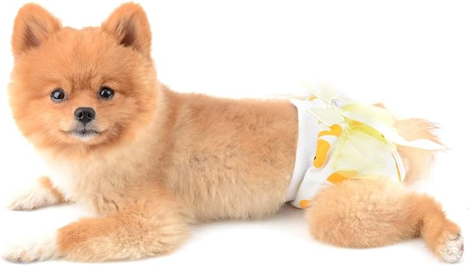 SELMAI Adorable Dog Physiological Shorts Diaper for Dogs Female in Heat Reusable Washable Doggy Kitten Underwear Pants for Small Medium Puppy Cat Girl Doggie Menstrual Nappies All Seasons Yellow L