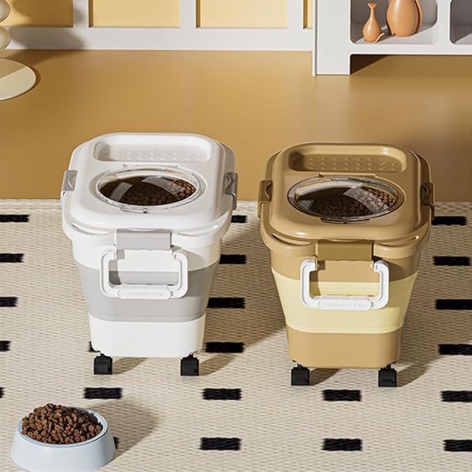 Airtight Dog Food Storage Container, Collapsible Pet Food Container with Casters, Scoop and Cup - Keeps Up to 20 Lbs and Large Capacity