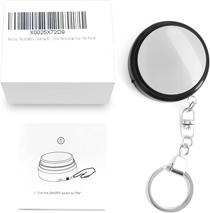 Recordable Talking Button with Keychain, 20s Voice Recording Time Sound Button Answer Buzzers Funny Buttons Record Your Own Words Also Used for Dog Training - White and Black (Battery Included)