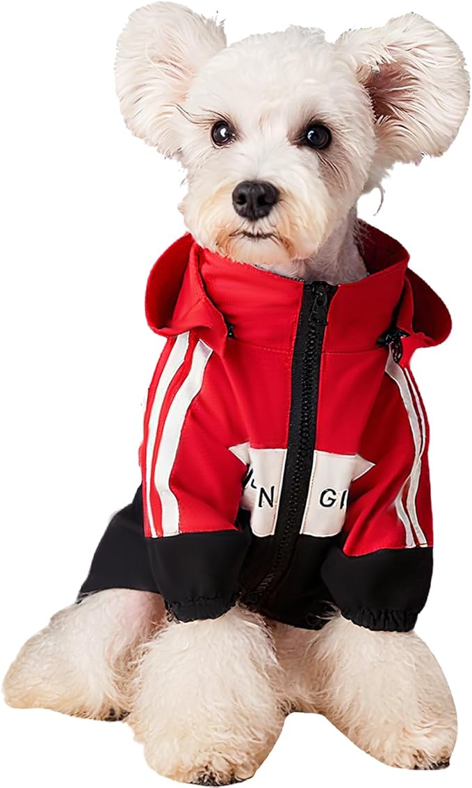 Dog Raincoat, Waterproof Dog Rain Jacket with Detachable Hood, Dog Rain Coat with Smooth Zipper, Elastic Cuff for Dogs, Outdoor Adventures/Walking Lightweight Puppy