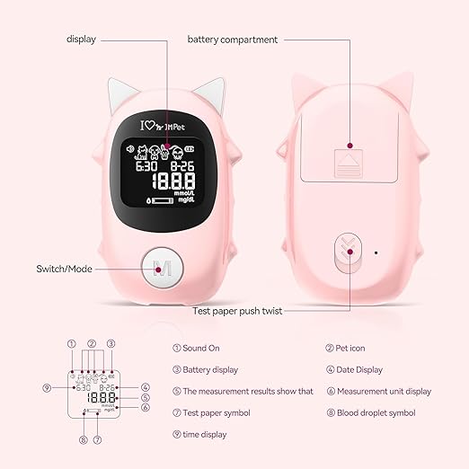 IMPet Glucose Monitoring Kit for Dogs & Cats, Pet Blood Sugar Monitor with Pain-Free & Easy Shuttle, No-Coding Kits with 50 Strips, 50 Lancets and 1 Pet-Specific Lancing Device