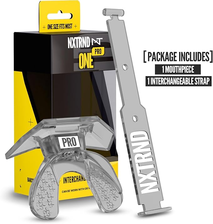 Nxtrnd One Pro Football Mouth Guard, Interchangeable Strap, Fits Adult & Youth (Transparent)