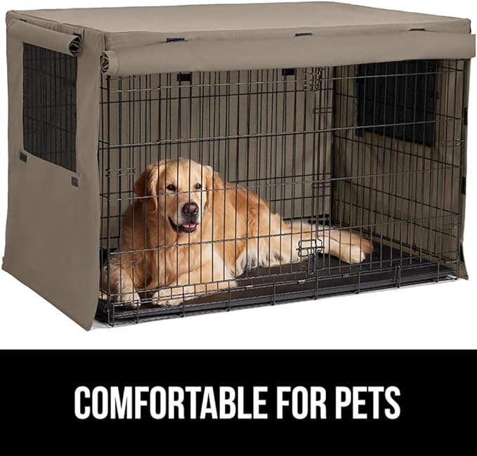 GORILLA GRIP Dog Crate Covers Compatible with Amazon Basics Dog Crates, All Sides Open, Privacy Cover Fits 30" Wire Kennel, Breathable Mesh Windows, Light Reducing Puppy Training Cage Topper, Taupe