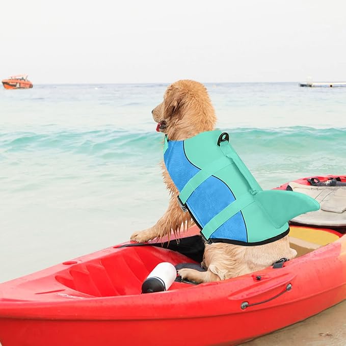 Malier Dog Life Jacket, Ripstop Dog Life Vest with High Buoyancy for Swimming Boating, High VisibilityShark Puppy Lifesaver for Small Medium Large Dogs (Medium)