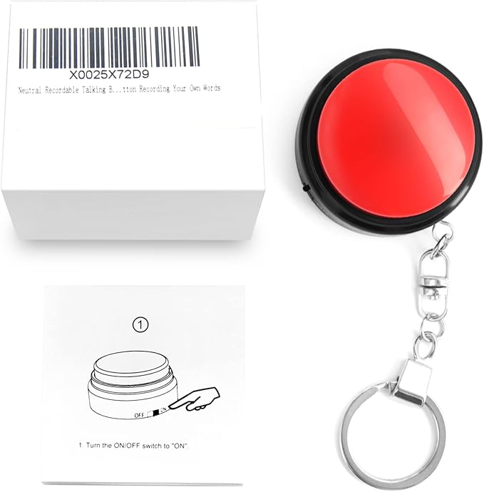 Recordable Talking Button with Keychain, 20s Voice Recording Time Sound Button Answer Buzzers Funny Buttons Record Your Own Words Also Used for Dog Training - Red and Black (Battery Included)