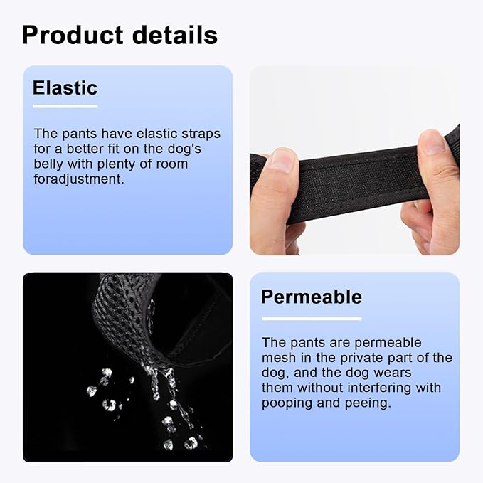 Female Dog Heat Pants with Harness Design - Anti-Slip, Anti-Mating, Reusable & Washable Underwear for All-Day Protection (Black, S)