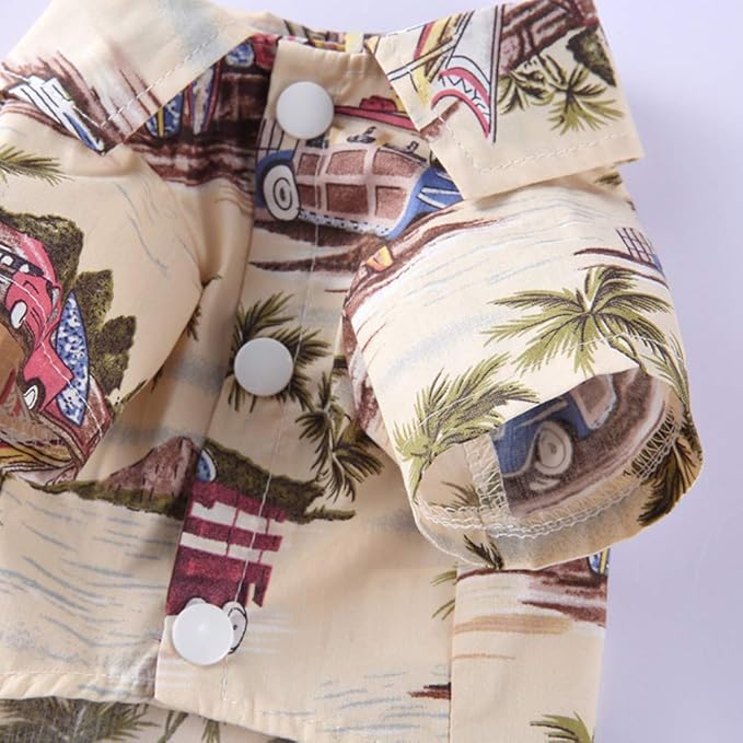 Tangpan Summer Pet Daisy Hawaiian Beach Plaid Print Shirts Clothes for Dog Beige M