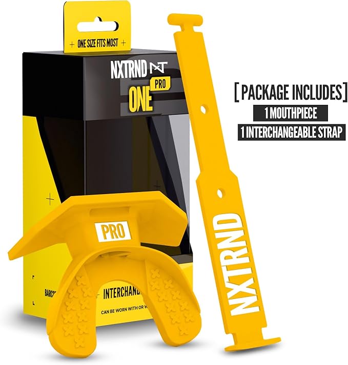 Nxtrnd One Pro Football Mouth Guard, Interchangeable Strap, Fits Adult & Youth (Yellow)