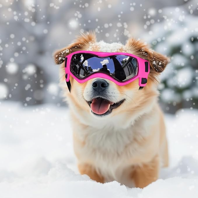 PETLESO Dog Goggles Small Breed, Dog Sunglasses UV Protection Puppy Eyewear for Small Pet Outdoor Riding Driving, Pink S