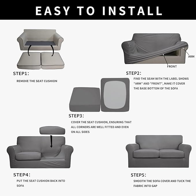 Easy-Going 100% Dual Waterproof 3 Pieces Oversized Loveseat Cover Stretch Soft Couch Cover for Dogs, Sofa Slipcover for 2 Separate Cushion Couch Leakproof Furniture Protector for Kids, Pets Light Gray