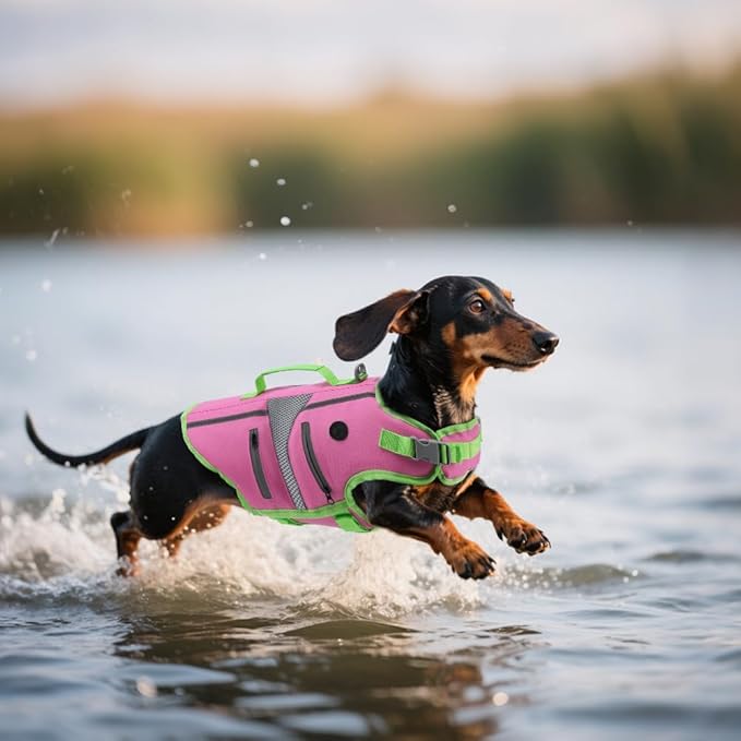 EMUST Dog Life Jacket,Dog Life Vest for Swimming,Small Dog Swim Vest,Lightweigth Adjustable Reflective Puppy Pet Float Life Preserver Vest,Pink,S