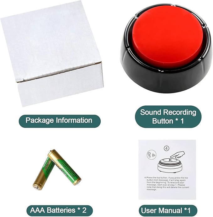 Recording Button - Funny Talking Dog Button for Pet Communication & Classroom Activities, Easy Record & Playback Sound Buttons, Office Toys with Multifunctional Voice Message Feature (Red)