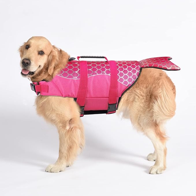 Dogcheer Dog Life Jacket, Cute Mermaid Dog Life Vest for Swimming Boating with Superior Buoyancy and Rescue Handle, Adjustable Puppy Swim Vest Pet Floating Vest for Small Medium Large Dogs - Pink, XS