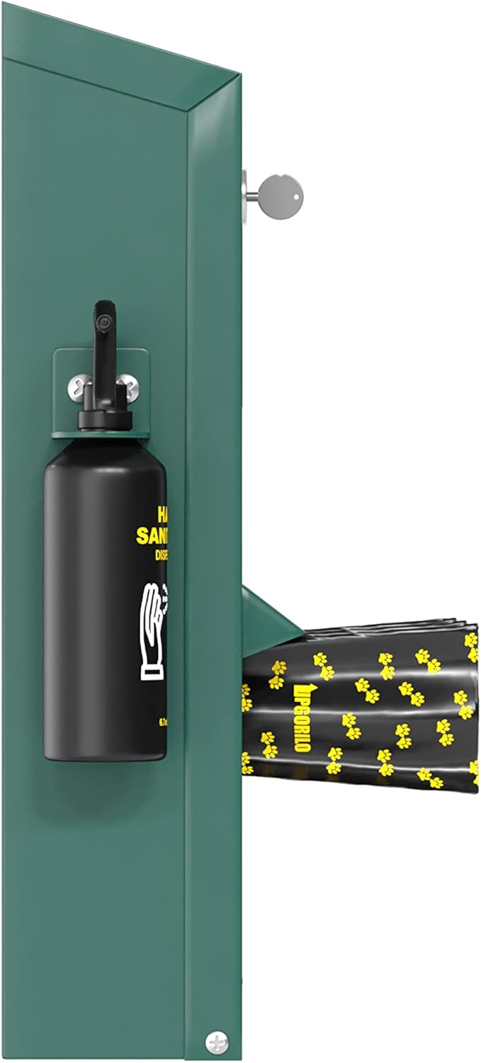 Flash Furniture Kessler Locking Dog Waste Bag Dispenser with Glow in the Dark Sign, Hand Sanitizer Bottle and Rain Guard - 600 Roll Bags Included