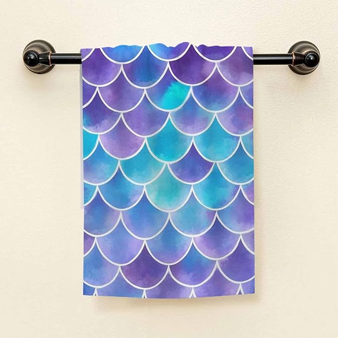 HGOD DESIGNS Mermaid Hand Towels Retro Ocean Sea Fish Scale Mermaid Sequin Soft Hand Towel for Bathroom Kitchen Yoga Gym Decorative Towels 15"X30"
