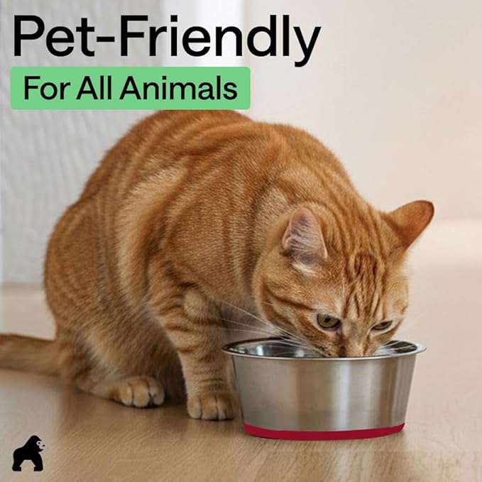 GORILLA GRIP Dog Bowls, Heavy Duty 304 Stainless Steel, Holds 6 Cups Each (48 fl oz) Food and Water Bowl for Feeding Dogs and Cats, Dishwasher Safe, Rust Resistant, BPA Free Rubber Base Set of 2 Red