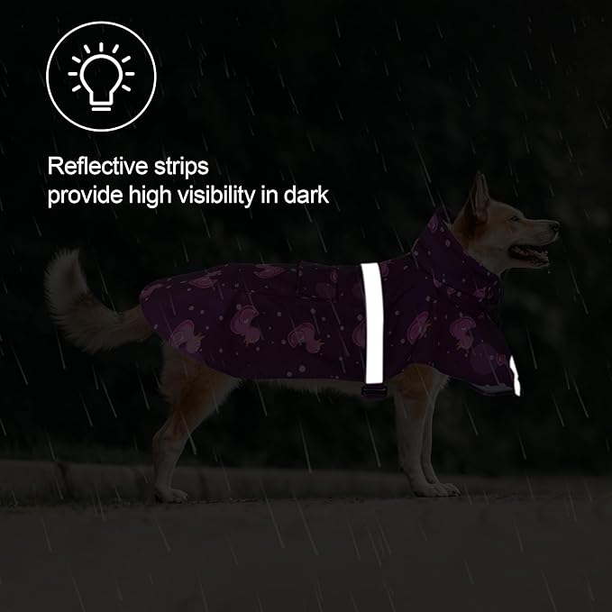 DELIFUR Large Dog Raincoat - Waterproof Dog Rain Poncho Adjustable Double Layer Rain Jacket with Hood for Medium Large Dogs Designed with Leash Hole Reflective Strip (Purple Duck, Large)