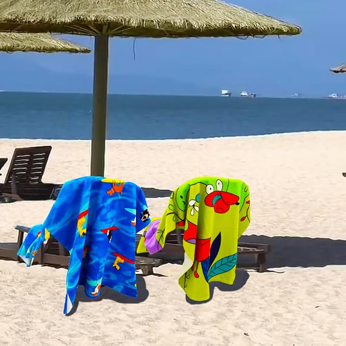 YIFONTIN Kids Beach Towels Microfiber Blanket Throw Super Soft Absorbent 5-Piece Set 27.5"x55" Gift for Bath Camping Swimming Sports Picnic Travel Holiday, Dinosaur Shark Crocodile Vessel Puppy.