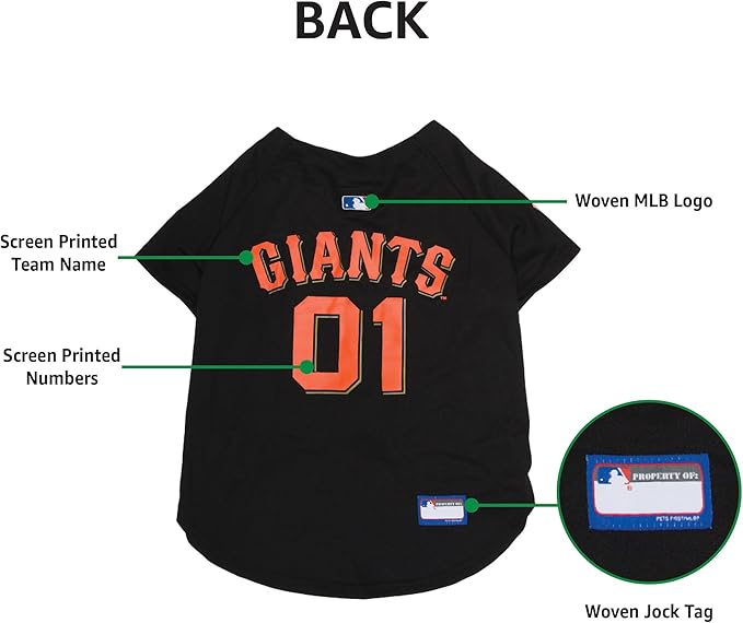 Official MLB San Francisco Giants Pet Jersey for Dogs & Cats, Size Large - Stylish Baseball Jersey for Your Furry Fan- Show Off Team Spirit with The Perfect Fan Apparel Gear for Pet, Dog & Cat