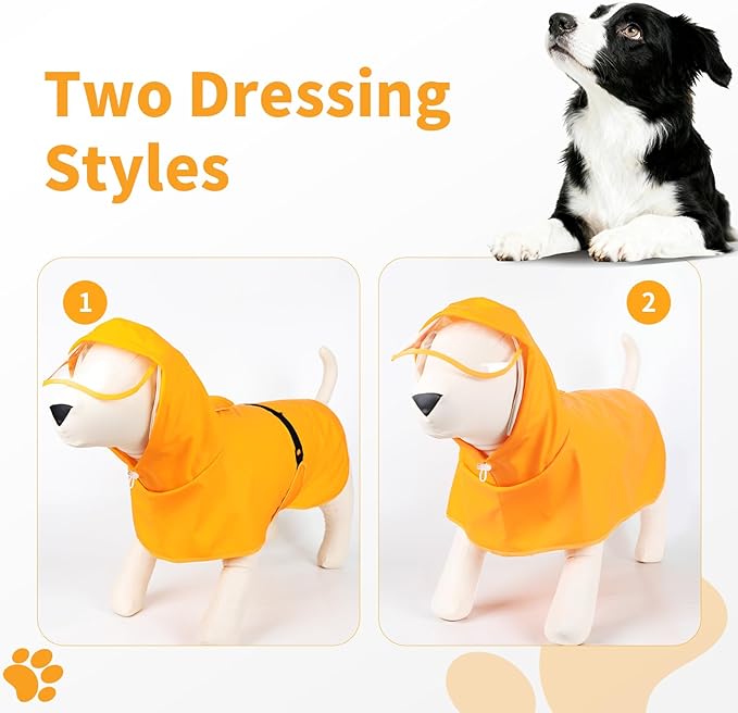 Dog Raincoat, Waterproof Windproof Dog Rain Jacket with Hood, Rain Coat with Leash Hole, Adjustable Raincoat Poncho for Small Medium Large Dogs Outdoor (Yellow, L-)